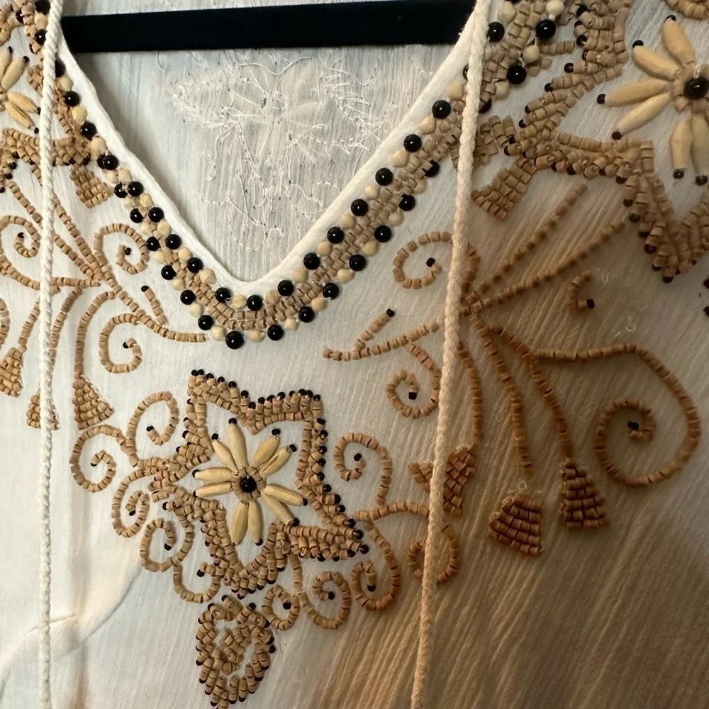 Short sleeve beaded top by vintage Havana size medium beach vibes - Picture 3 of 4